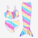  Todder/Kid Girl Ruffled Top and Bottom and Mermaid Tail Swimsuits Set