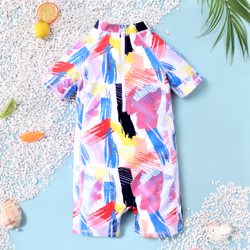 [ACL14-20794755] Colorful ink-splash pattern toddler swimsuit
