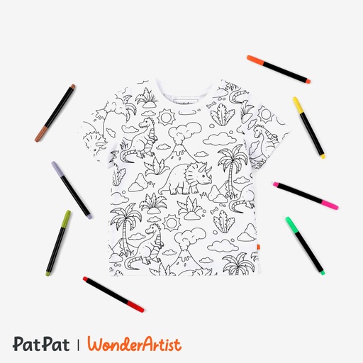 WonderArtist Toddler/Kid Coloring T-Shirt with 10-Pack Textile Markers Set