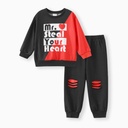 2pcs Toddler Boy Letter Print Colorblock Sweatshirt and Ripped Pants Set