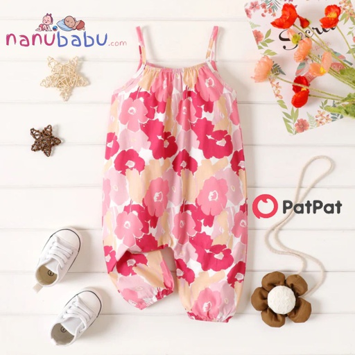 Patpat-(2nb7-20406835)100% Cotton Baby Girl All Over Floral Print Cami Jumpsuit