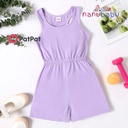 Patpat-Kid Girl Solid Color U Collar Racer Back Sleeveless Rompers-3nb18-2041914