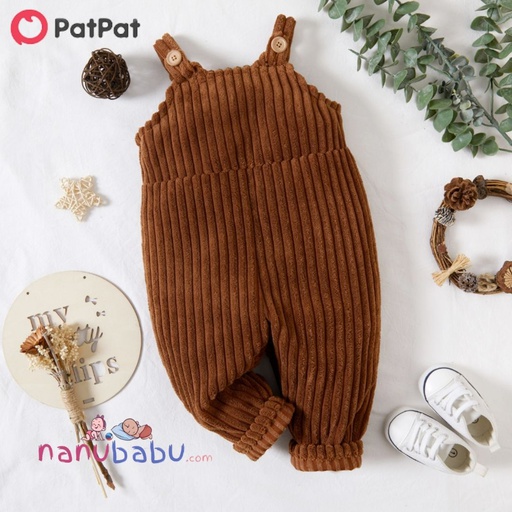 Patpat-Baby Boy/Girl Solid Ribbed Fleece Overalls-3nb14-20166144