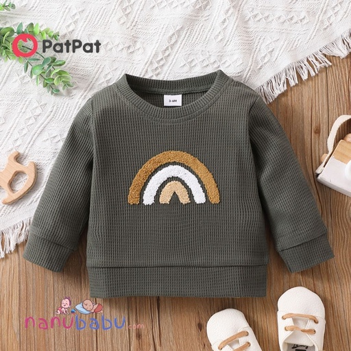 Patpat-Baby Boy/Girl Rainbow Pattern Waffle Long-sleeve Pullover Sweatshirt -3nb15-20393459