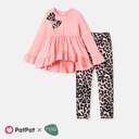 Naia 2pcs Kid Girl 3D Bowknot Design High Low Tee and Leopard Print Leggings Set(6nb30-20581560)