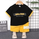 2pcs Toddler Boy 100% Cotton Letter Print Colorblock Short-sleeve Tee and Elasticized Shorts Set(6nb30-20594811)