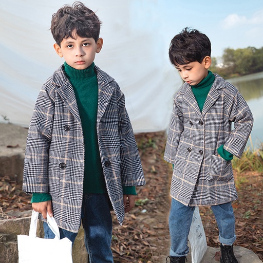 [WC7L-20116570] Toddler Girl/Boy Plaid Double Breasted Coat