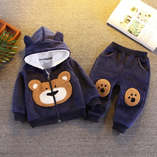 [WC7L-19963622] 2-piece Toddler Boy Bear Embroidery Ear Decor Fluffy Jacket and Pants Casual Set