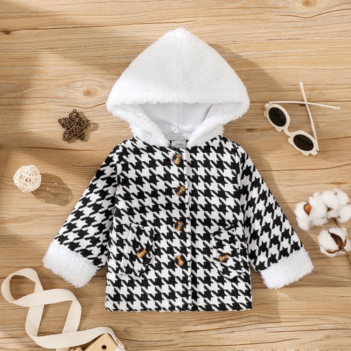 [WC7L-20514745] Baby Boy/Girl Fleece Hooded Long-sleeve Houndstooth Coat