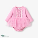 Baby Girl Naia Solid Color Lace Bowknot Ballet Wear Long Sleeve Romper