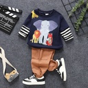  2pcs Toddler Boy Childlike Faux Layered Elephant Long-sleeve Top and Pants Set 