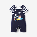 2pcs Baby Boys/Girls Dinosaur Short-sleeve Hanging Strap Tee and Overalls Set 