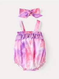 [SC8L1-20598948] 2pcs Baby Girl Tie Dyed Sleeveless Romper with Headband Set