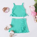 2pcs Baby Girl Drawstring Ruched Side Rib-knit Cami Top and Ruffled Skirt Set 