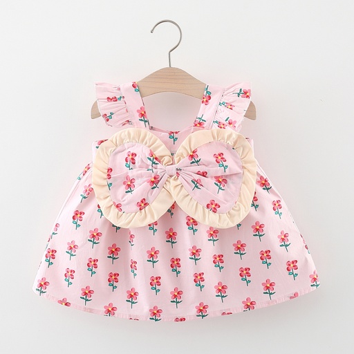 [SC8L1-20662407] Baby Girl 100% Cotton Allover Floral Print Big Bow Front Flutter-sleeve Dress 