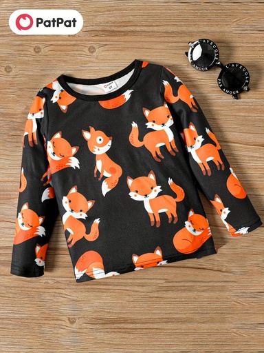 [SC8L2-202267020] Toddler Boy Fox Print Long-sleeve Tee