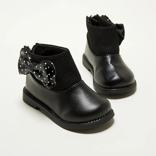 [SC8L2-20083323] Toddler / Kid Polka Dots Bowknot Decor Back Zipper Knit Splicing Boots