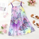  Kid Girls Colorful Cartoon Printed Milk Silk Dress with Hanging Strap 