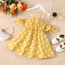 Toddler Girl Polka Dots Pattern Cold Shoulder Dress 