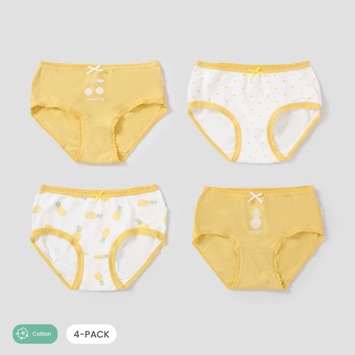 [SC8L4-207381890] 4pcs Kid Girl Sweet Fruits and Vegetables  Underwear Set