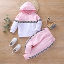 2pcs Letter Print Splice Color Block Hooded Long-sleeve Baby Set