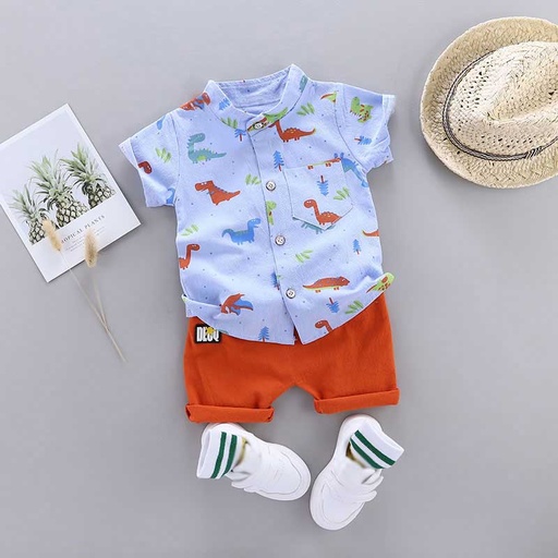 [SC8L4-19538031] 100% Cotton 2pcs Dinosaur Print Short-sleeve Baby Set