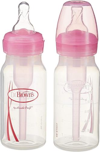 Dr Brown 4 oz / 120 ml PP Narrow-Neck "Options" Baby Bottle - Pink, 2-Pack